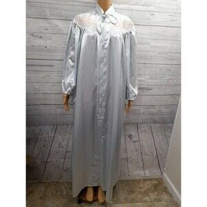 Vtg Keyloun Kaftan Womens Robe Long Sleeve Blue Satin Textured 3/4 Zip NWT